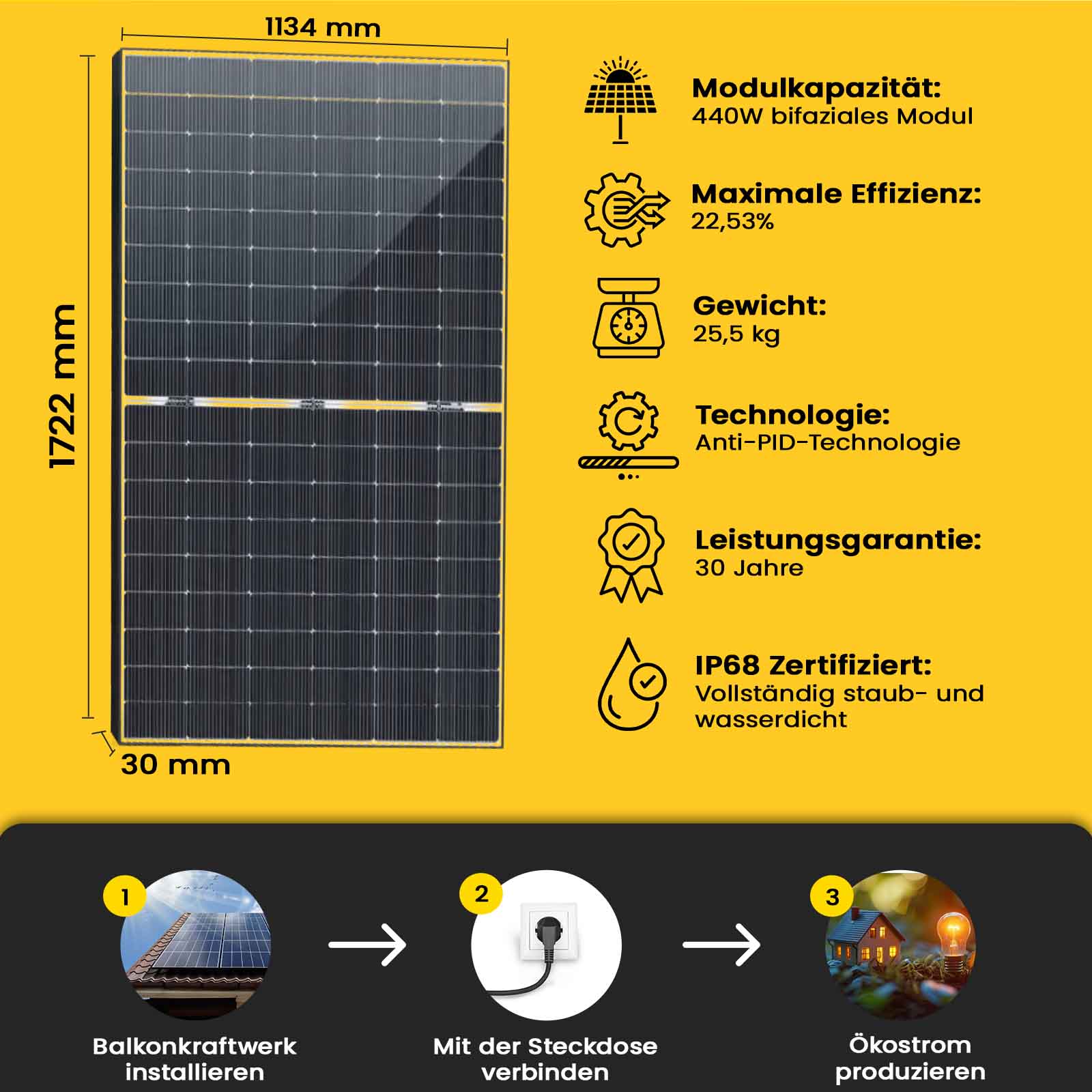 W Balkonkraftwerk Bifazial Komplettset W Photovoltaik