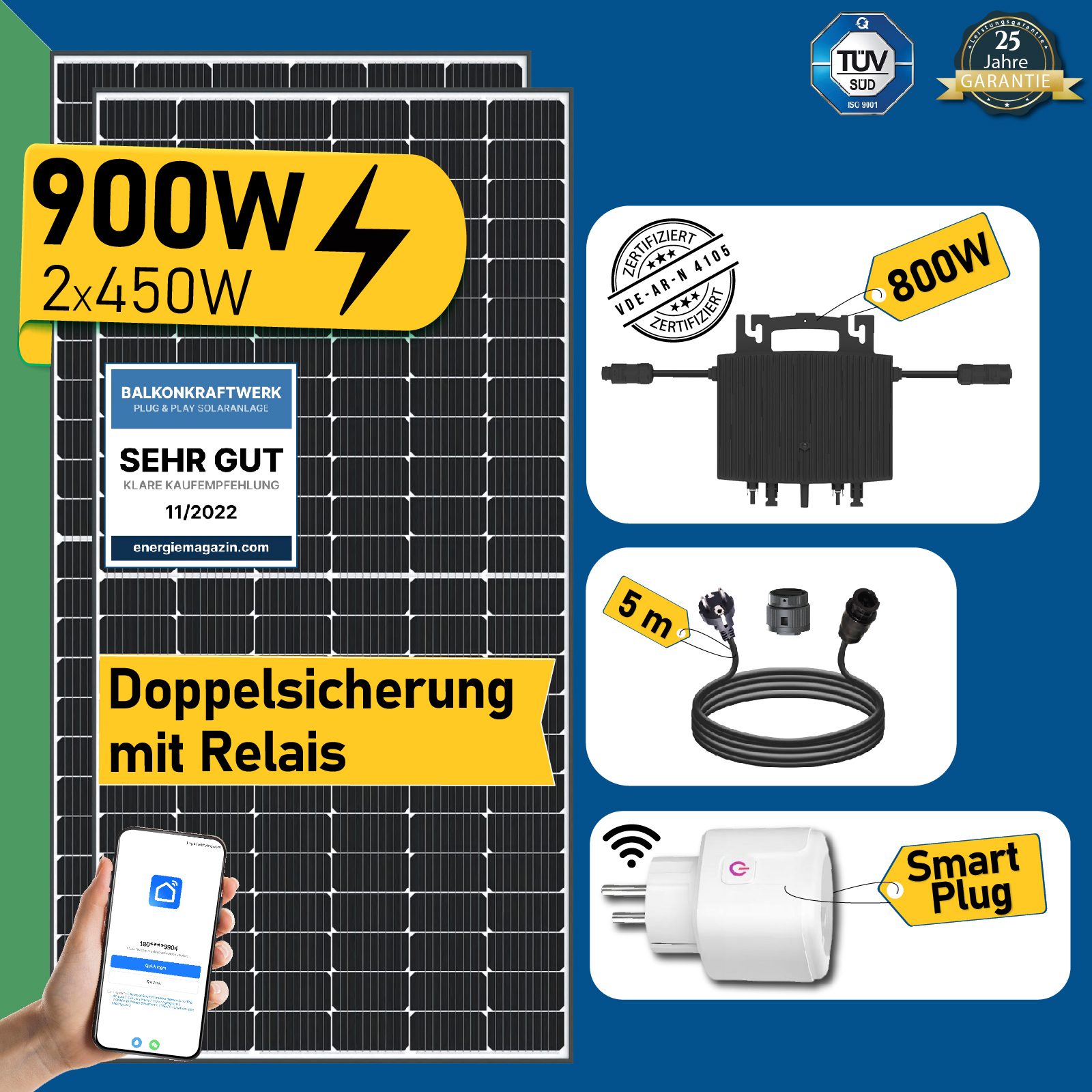 900W 800W Photovoltaik Balkonkraftwerk Relais Wechselrichter Schuko