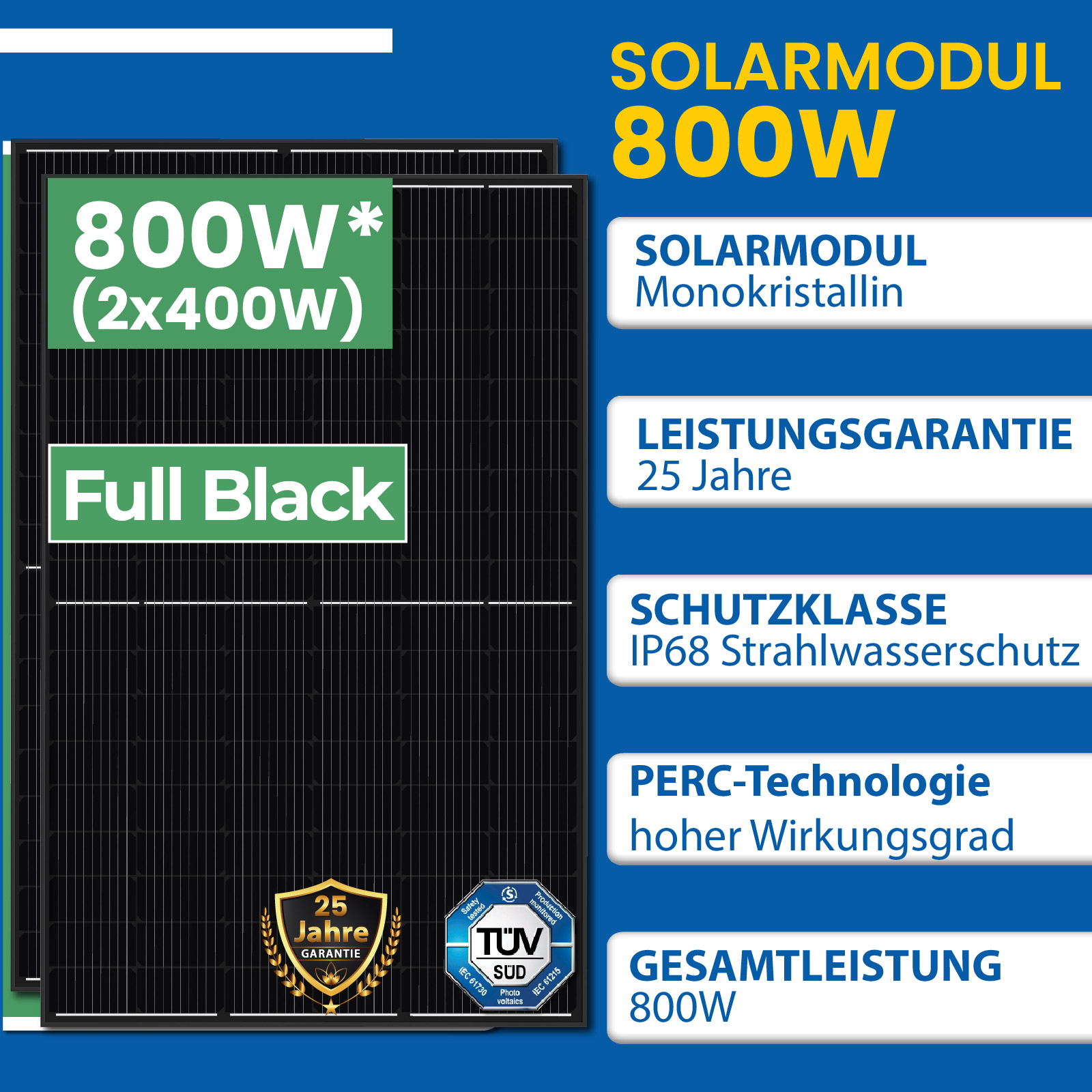 800W Balkonkraftwerk Komplettset mit 400W Black Frame Solarmodule, NEP 600W  WIFI Wechselrichter und 10m Schuckostecker